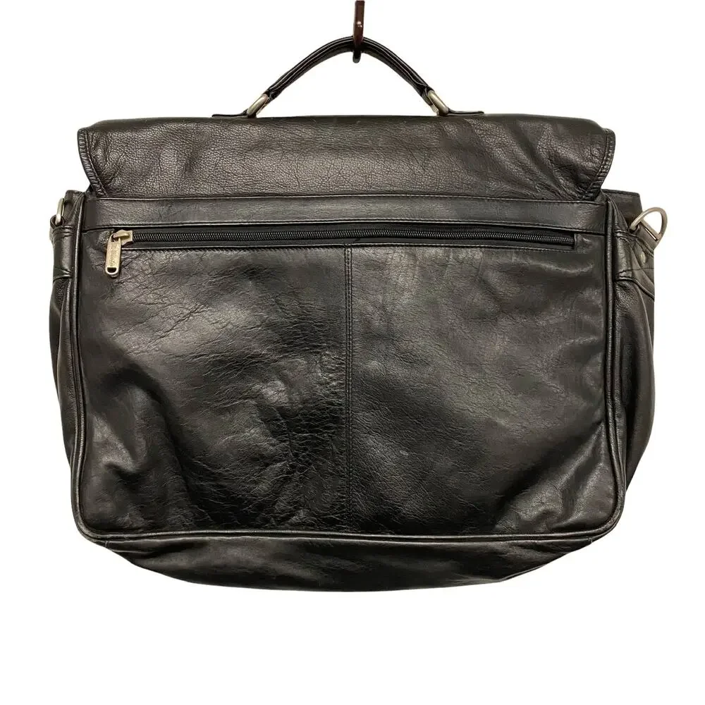 Vintage St Dennis Disney Channel Black Leather Flap Satchel Briefcase